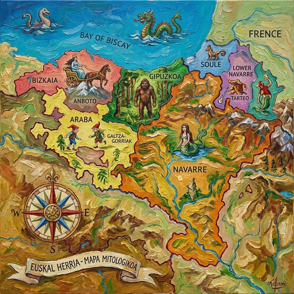 Mapa mitológico de Euskal Herria por comarcas