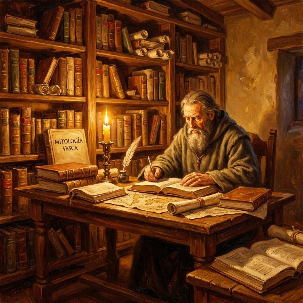 Estudioso leyendo sobre mitología vasca