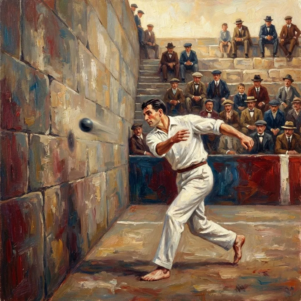 Pelotari en acción en un frontón