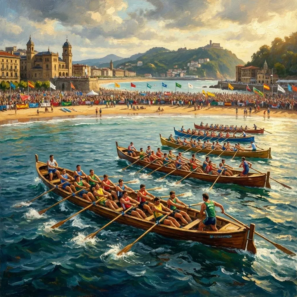 Regata de traineras en la bahía de La Concha