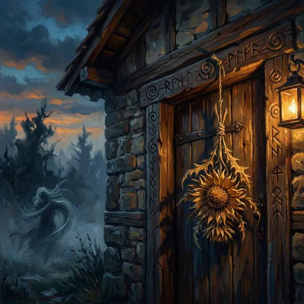 Eguzkilore protegiendo la entrada de un caserío