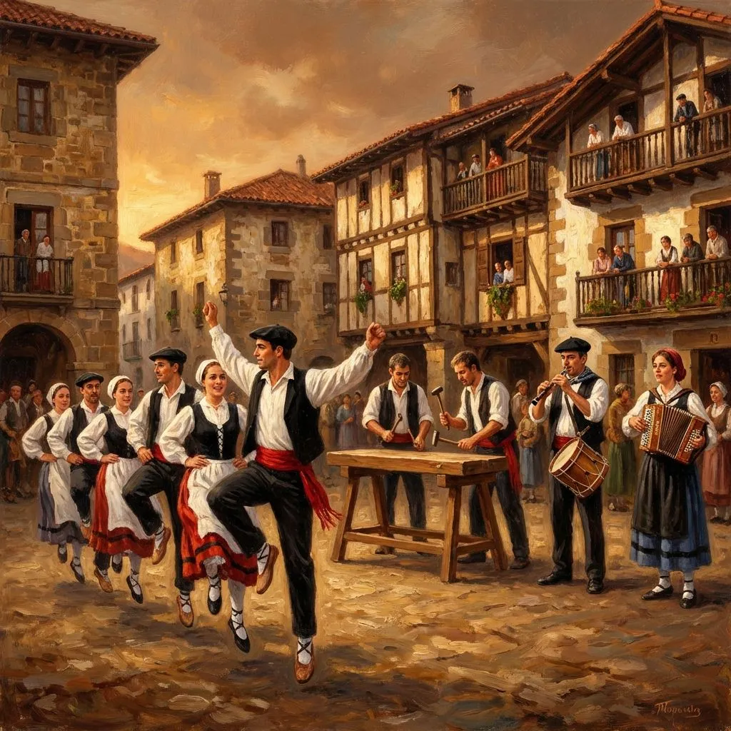 Danzas tradicionales vascas en la plaza del pueblo